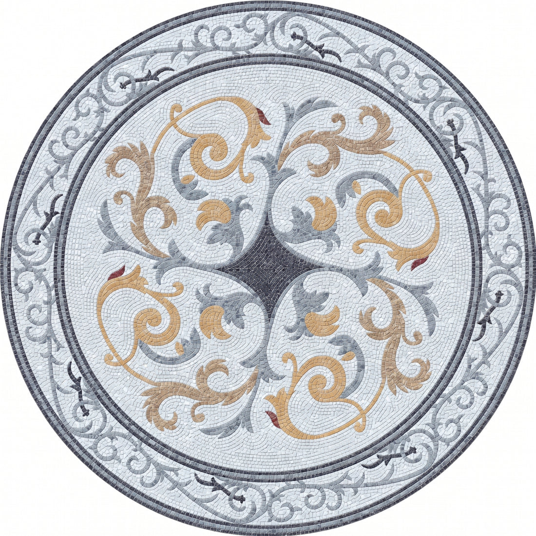 Golden Acanthus Scroll Medallion Marble Mosaic Art