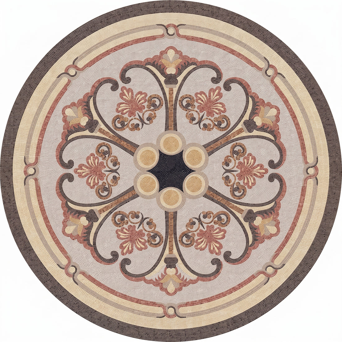 Taupe Baroque Quatrefoil Medallion Marble Mosaic Art
