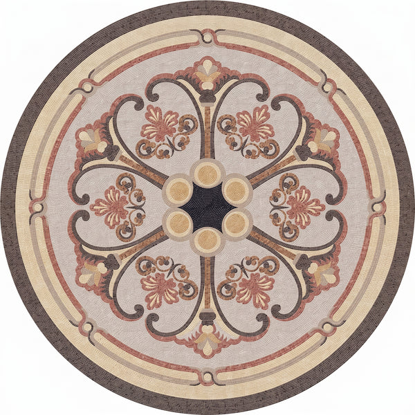 Taupe Baroque Quatrefoil Medallion Marble Mosaic Art