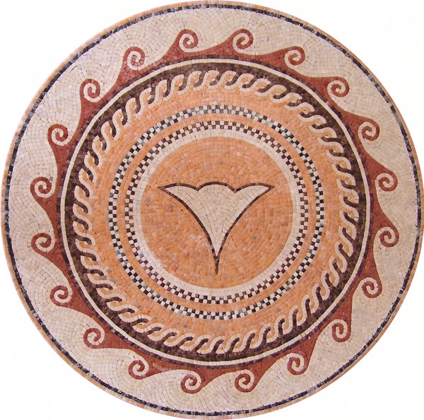 Terracotta Roman Palmette Medallion Marble Mosaic Art