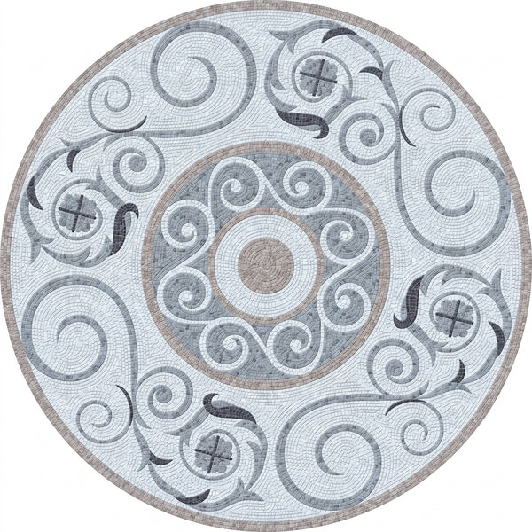 Silver Spiral Scroll Medallion Marble Mosaic Art