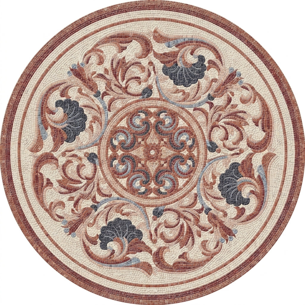 Terracotta Acanthus Shell Medallion Marble Mosaic Art