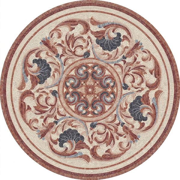 Terracotta Acanthus Shell Medallion Marble Mosaic Art