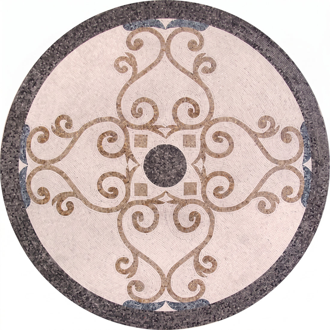 Ivory Scroll Cross Medallion Marble Mosaic Art