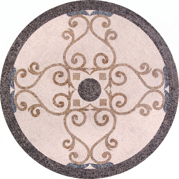 Ivory Scroll Cross Medallion Marble Mosaic Art
