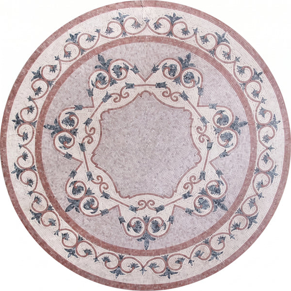 Blush Scroll Crest Medallion Marble Mosaic Art