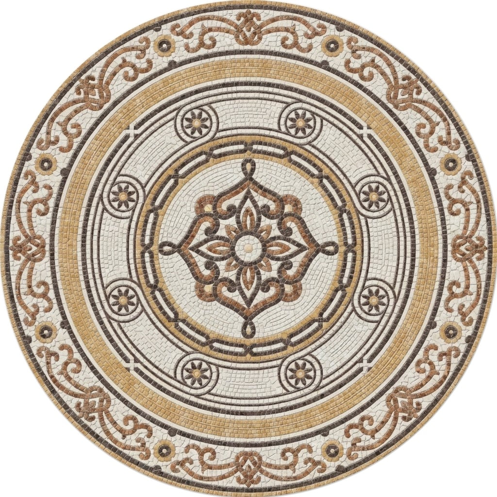 Golden Scroll Ring Medallion Marble Mosaic Art