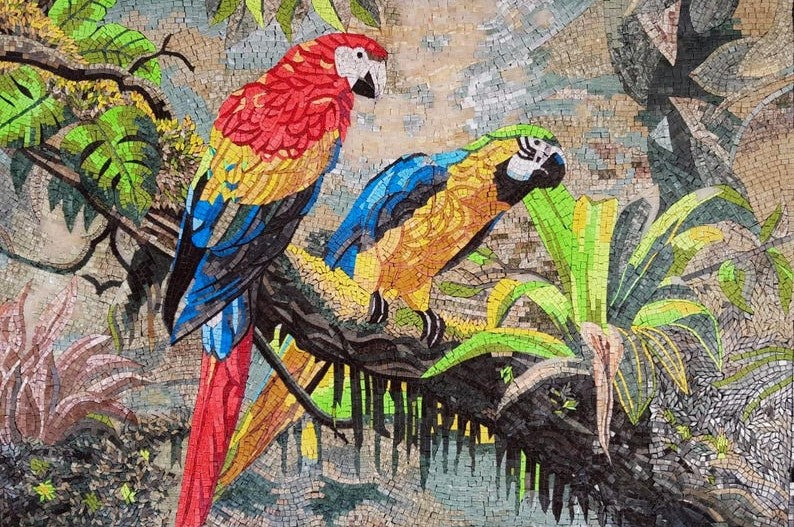 Tropical Macaw Parrots Mosaic Art