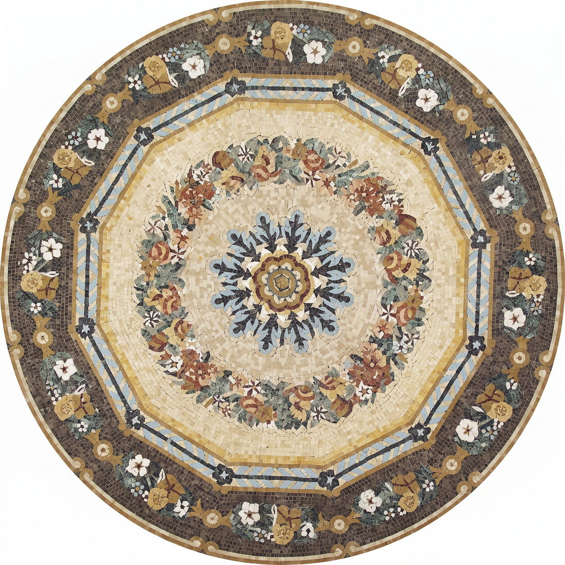 Floral Garland Octagon Medallion Marble Mosaic Art