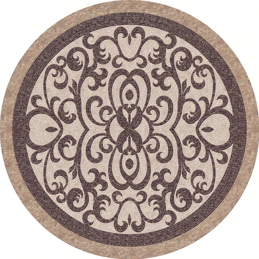 Espresso Damask Scroll Medallion Marble Mosaic Art