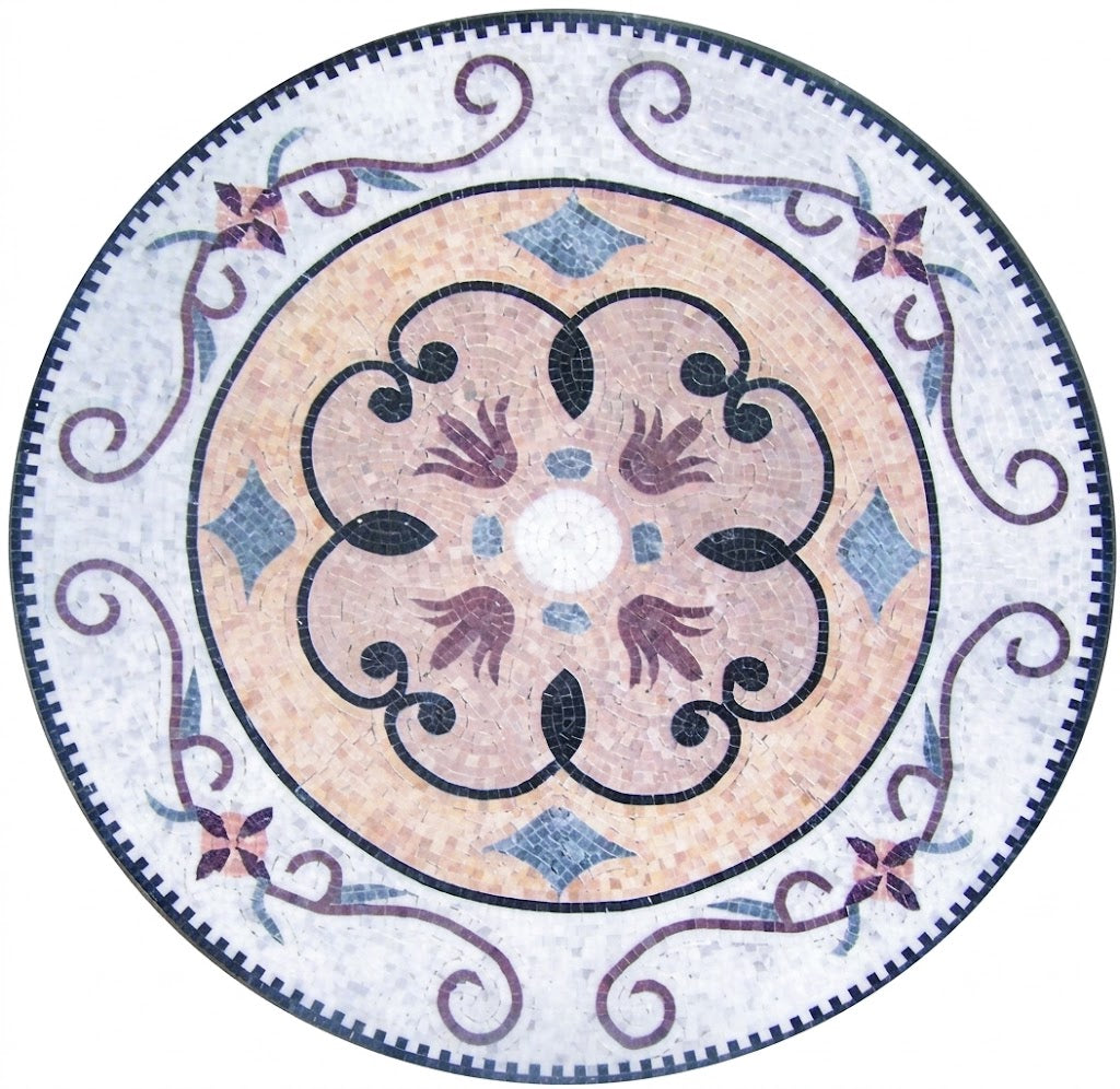 Peach Tulip Rosette Medallion Marble Mosaic Art