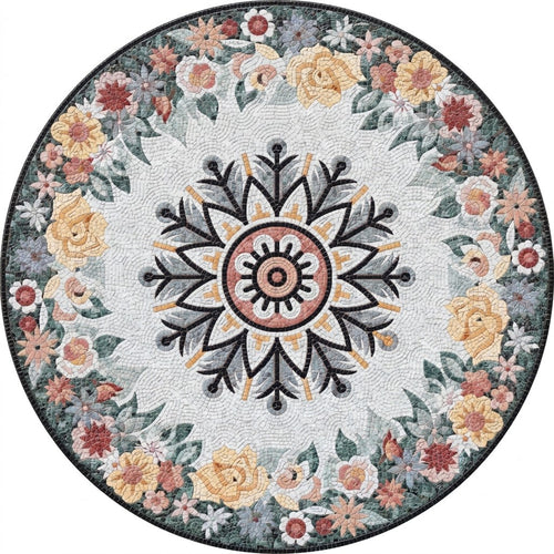 Floral Garland Star Medallion Marble Mosaic Art