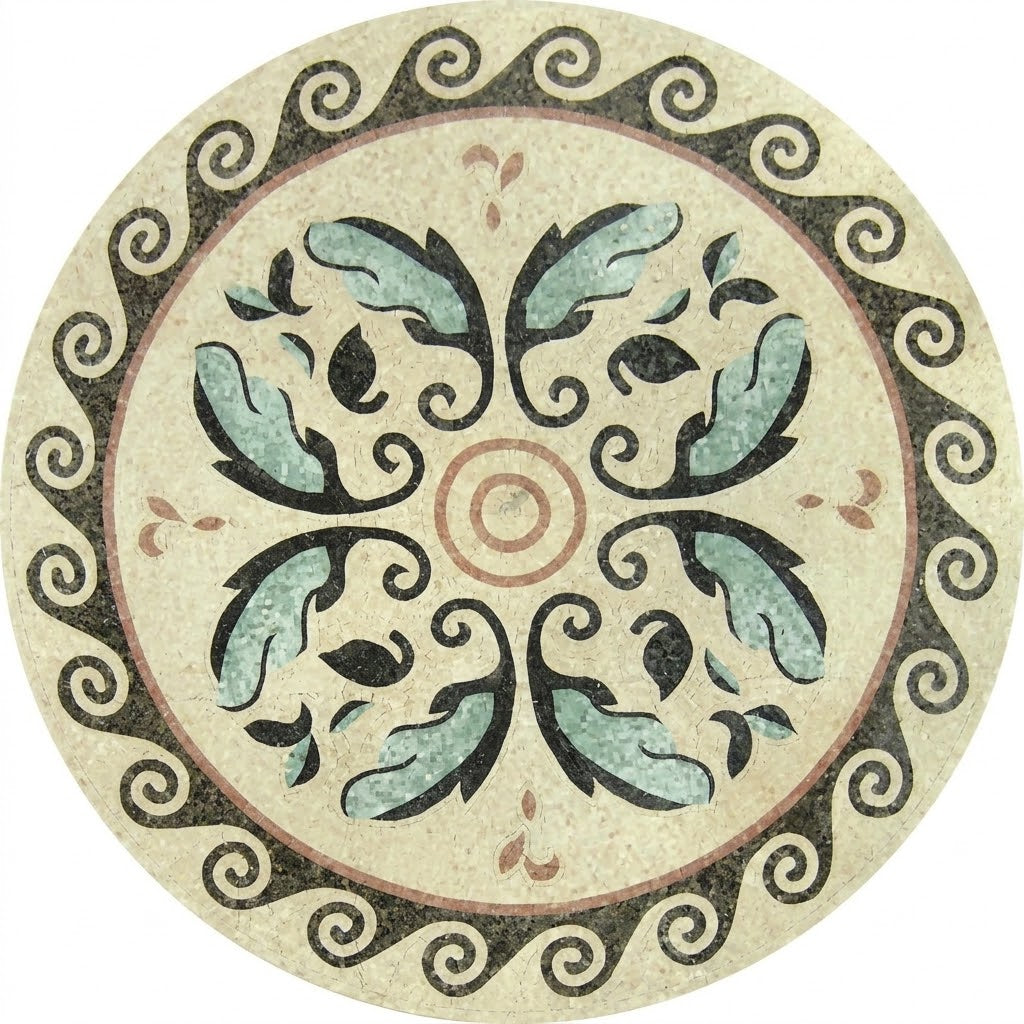 Verde Acanthus Wave Medallion Marble Mosaic Art