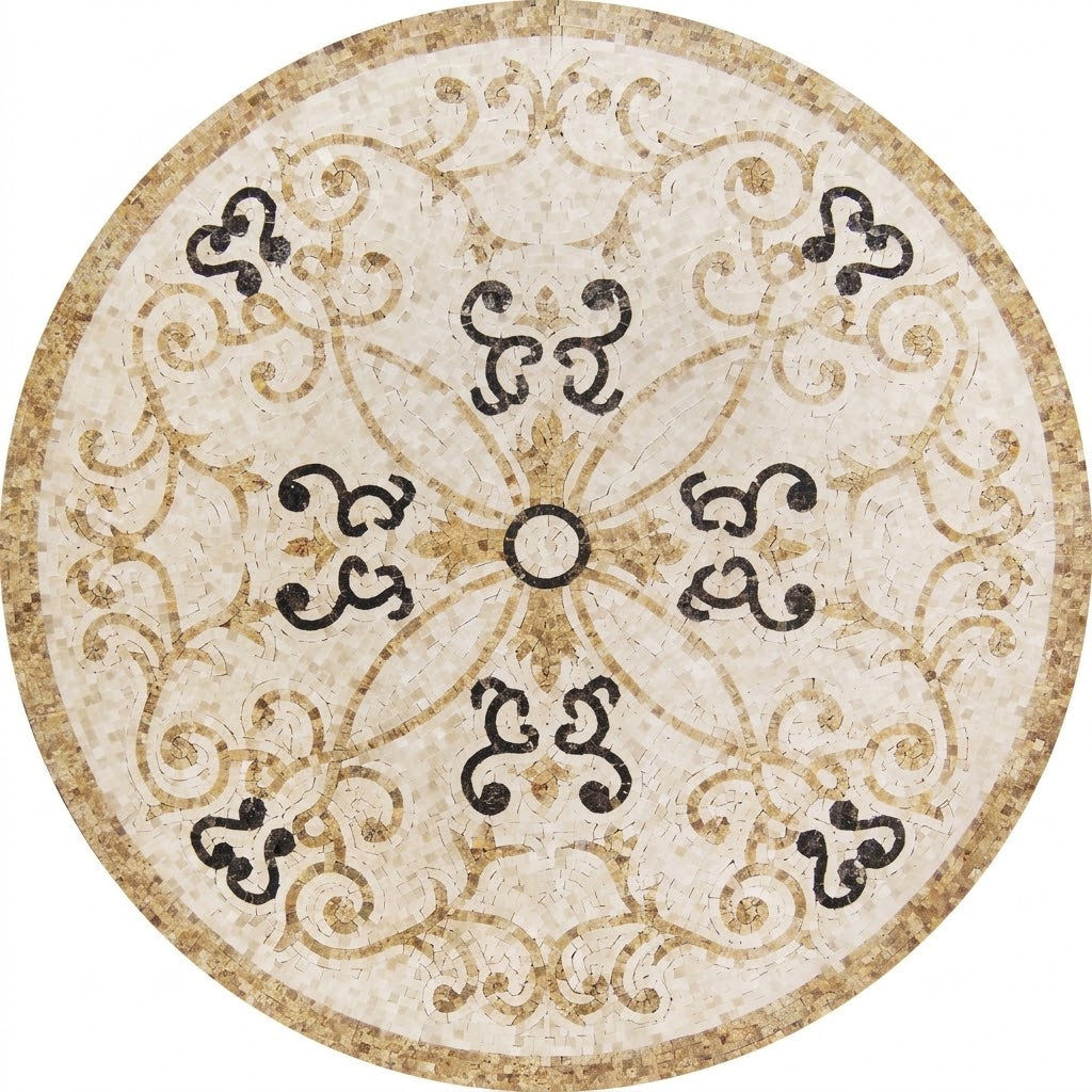 Ivory Paisley Scroll Medallion Marble Mosaic Art