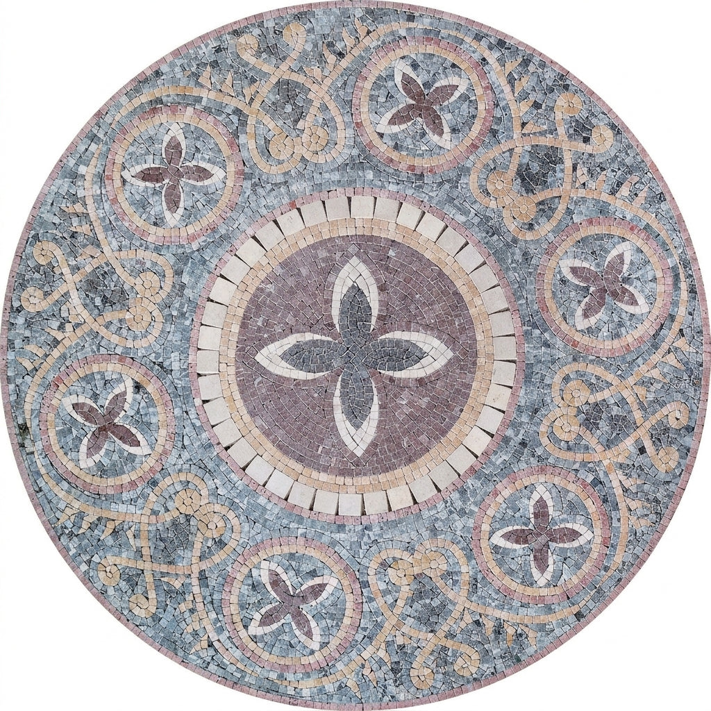 Slate Quatrefoil Bloom Medallion Marble Mosaic Art