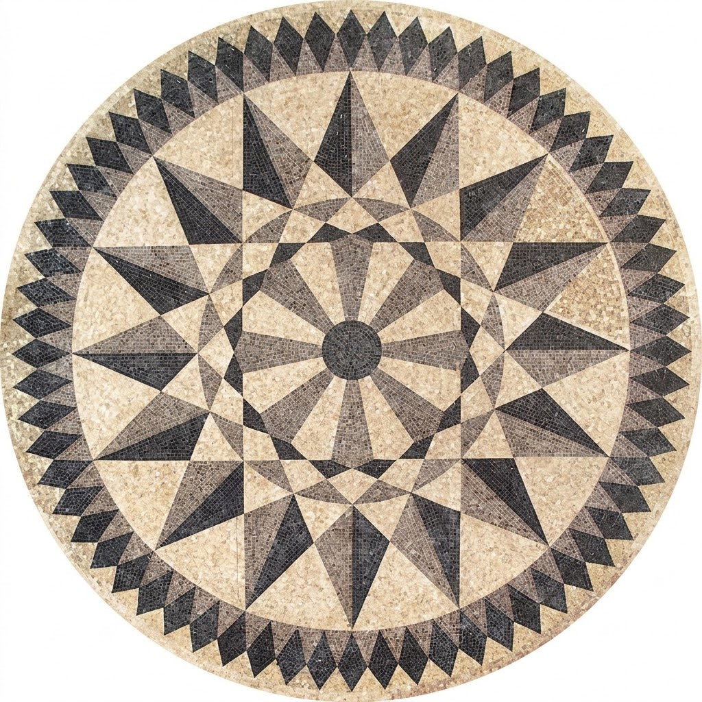 Onyx Compass Star Medallion Marble Mosaic Art