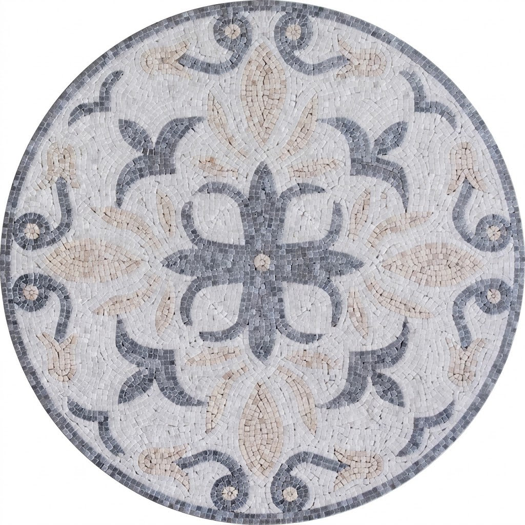 Silver Petal Bloom Medallion Marble Mosaic Art