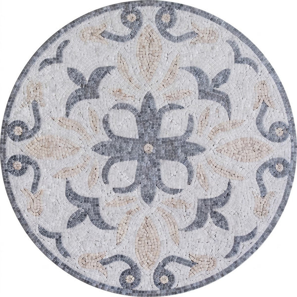 Silver Petal Bloom Medallion Marble Mosaic Art