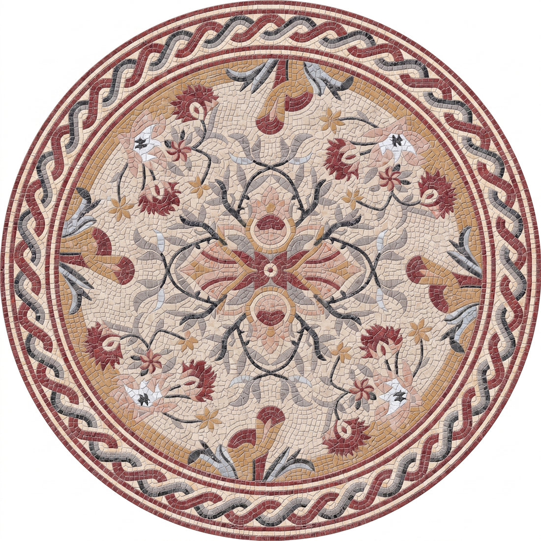 Carnation Garland Medallion Marble Mosaic Art