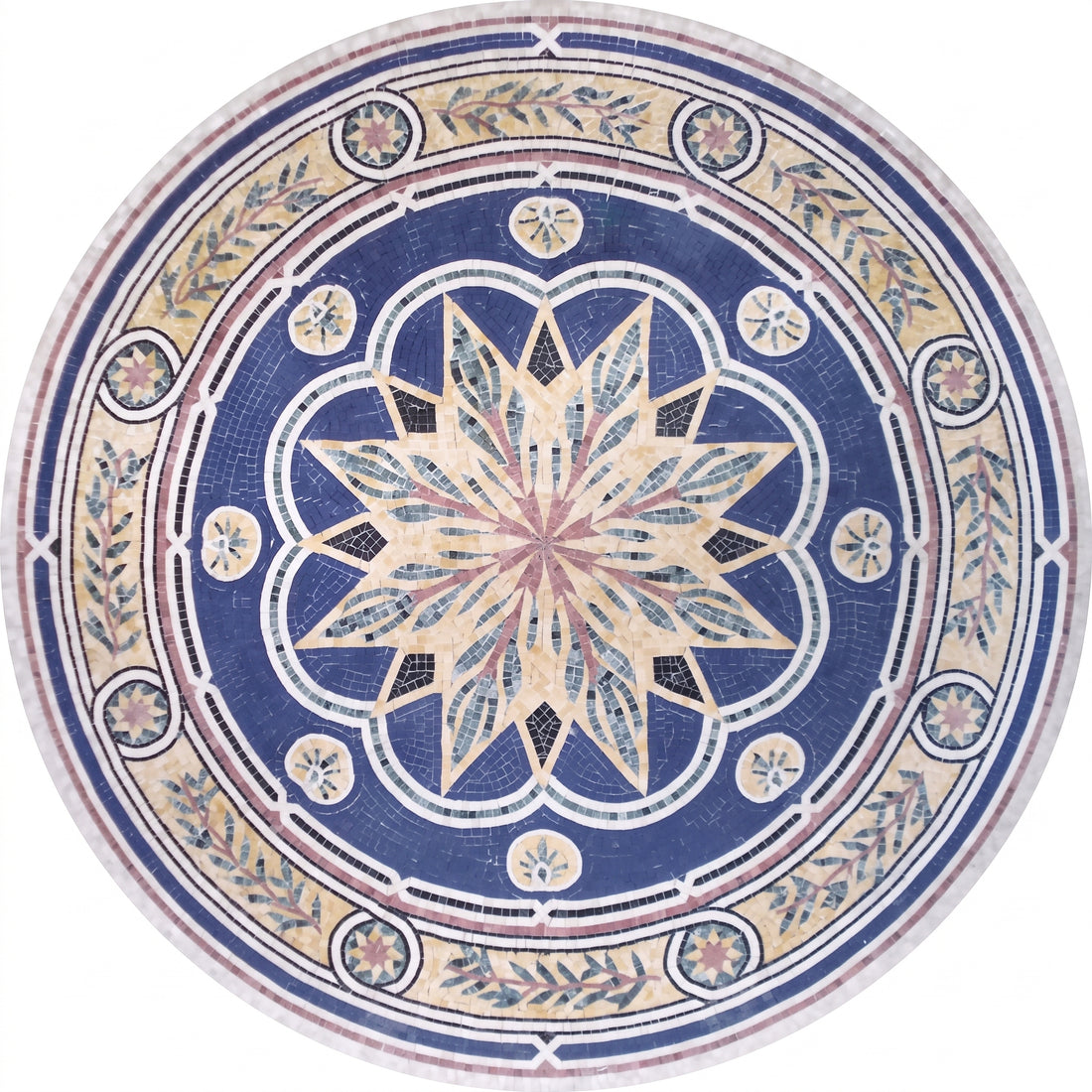 Sapphire Star Bloom Medallion Marble Mosaic Art