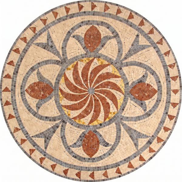 Terracotta Pinwheel Bloom Medallion Marble Mosaic Art