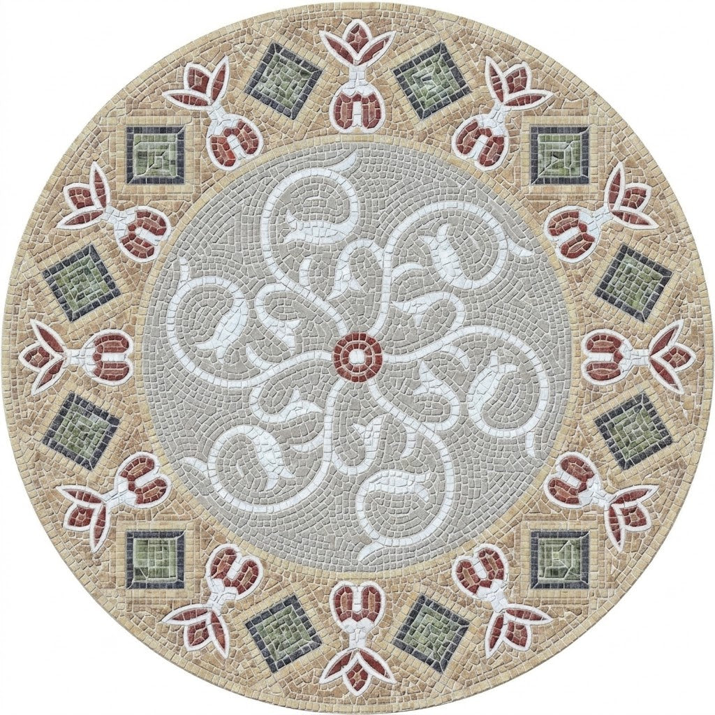 Tulip Pinwheel Scroll Medallion Marble Mosaic Art