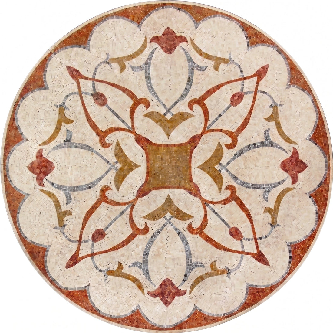 Rust Quatrefoil Floral Medallion Marble Mosaic Art
