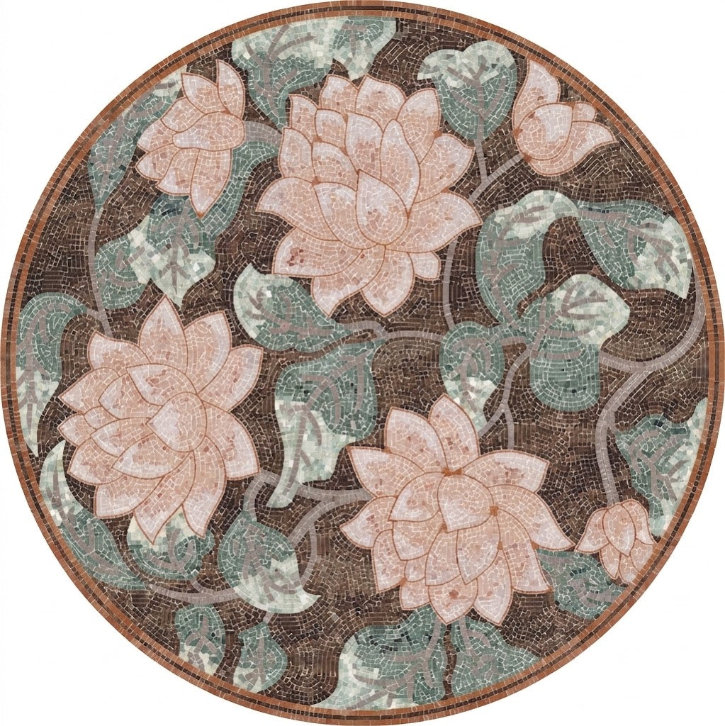 Blush Lotus Pond Marble Mosaic Art