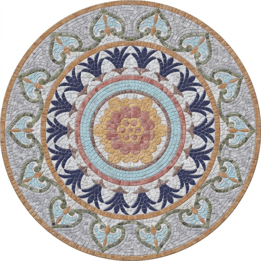 Azure Bloom Mandala Medallion Marble Mosaic Art