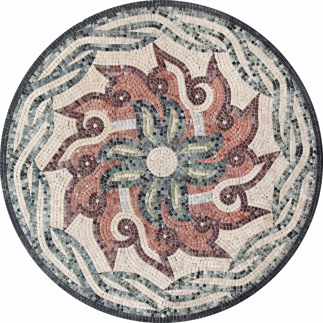 Autumn Pinwheel Bloom Medallion Marble Mosaic Art