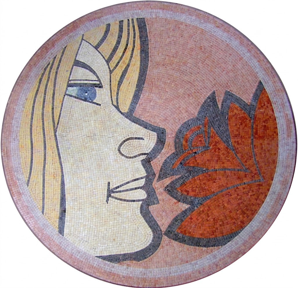 Serene Muse Profile Marble Mosaic Art