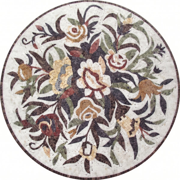 Rose Bouquet Medallion Marble Mosaic Art