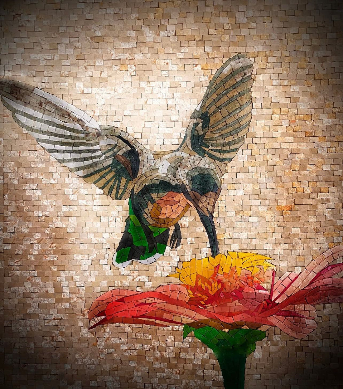 Hummingbird & Flower Mosaic Art