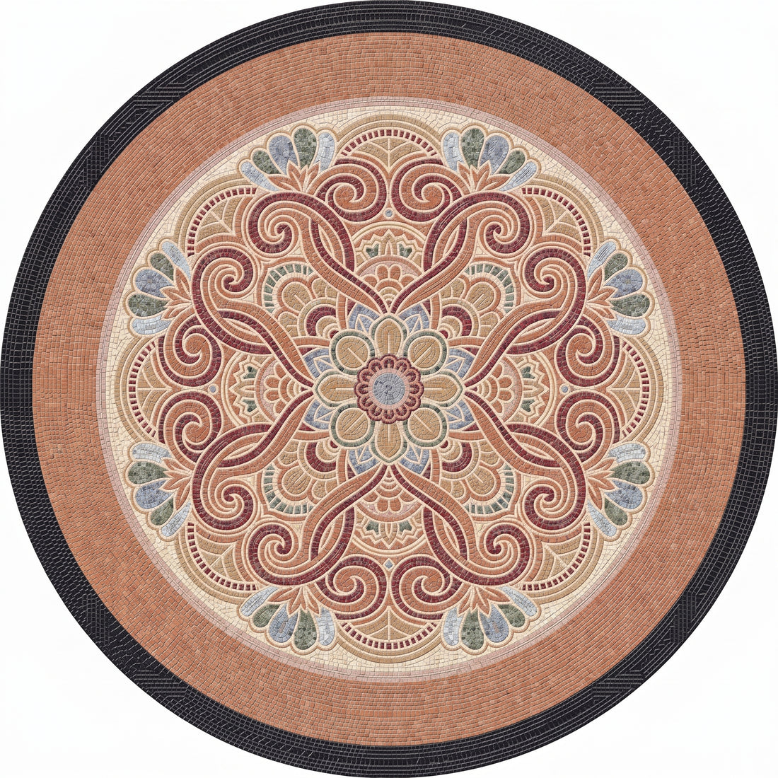 Terracotta Paisley Mandala Medallion Marble Mosaic Art