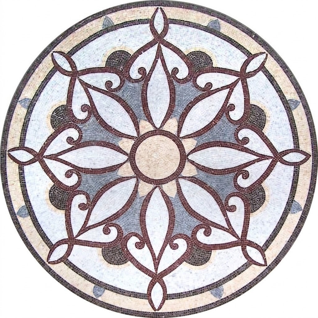 Burgundy Star Flower Medallion Marble Mosaic Art