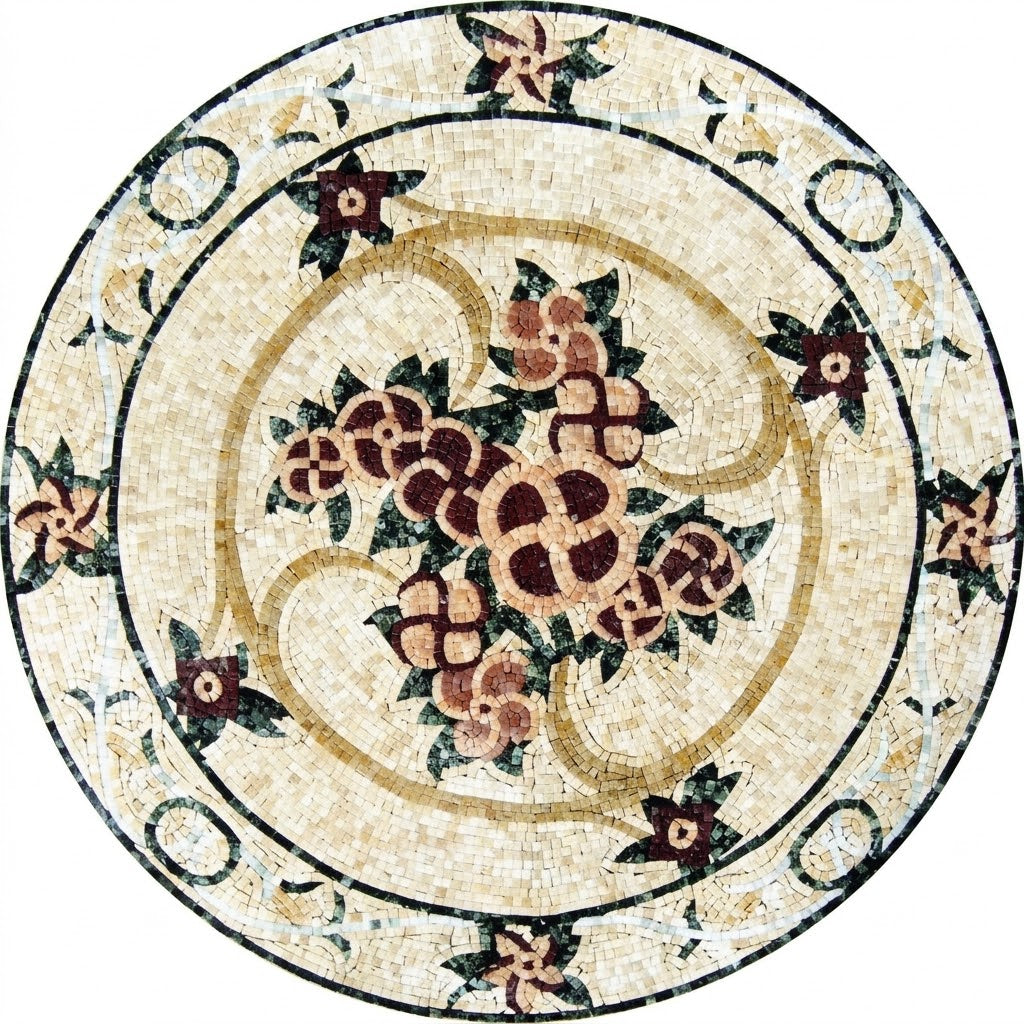 Rose Bouquet Garden Medallion Marble Mosaic Art
