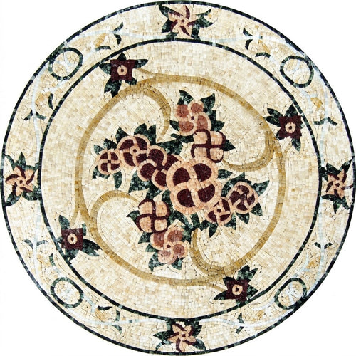 Rose Bouquet Garden Medallion Marble Mosaic Art