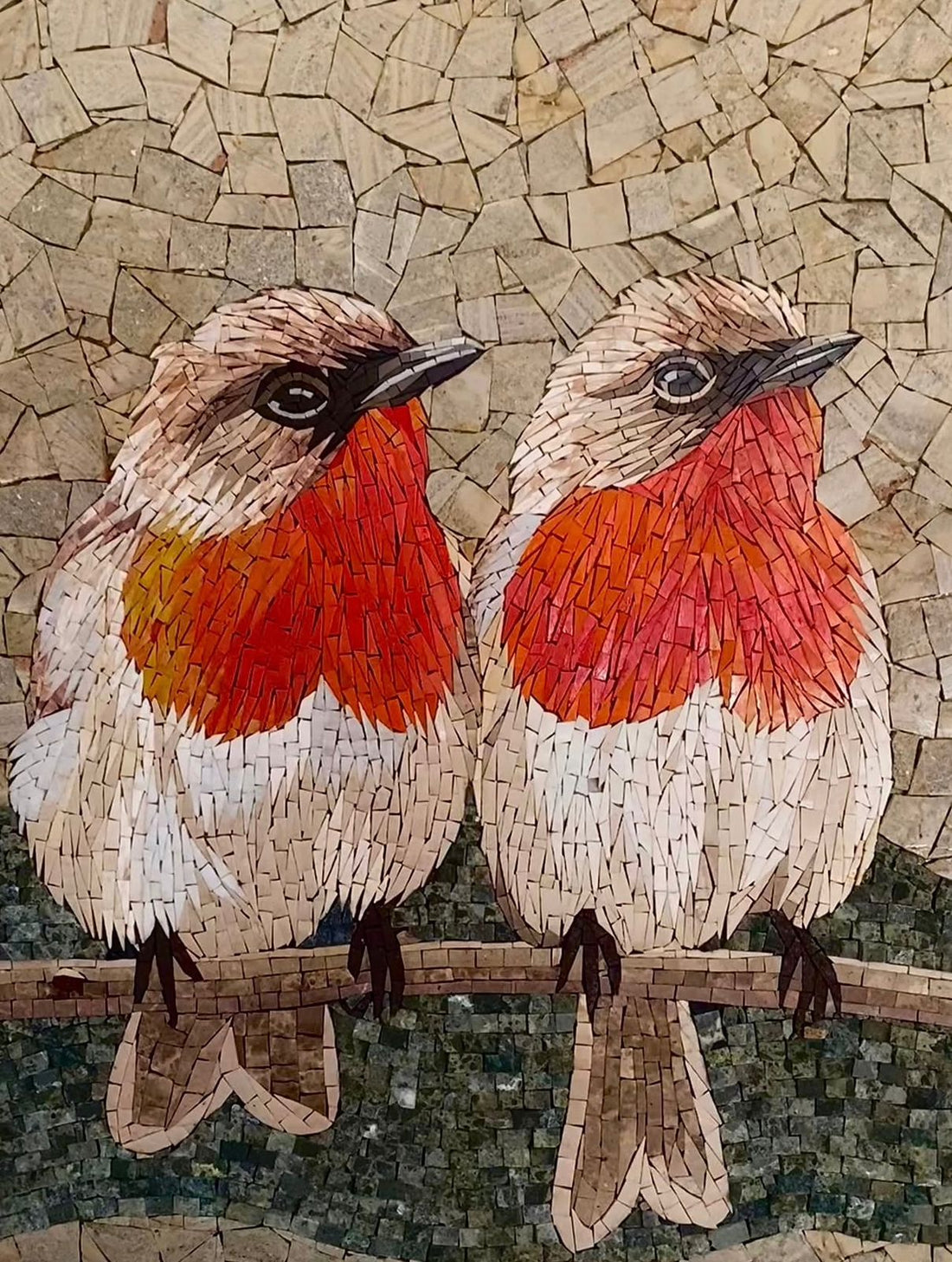 Two Robins on a Branch Mosaic Art