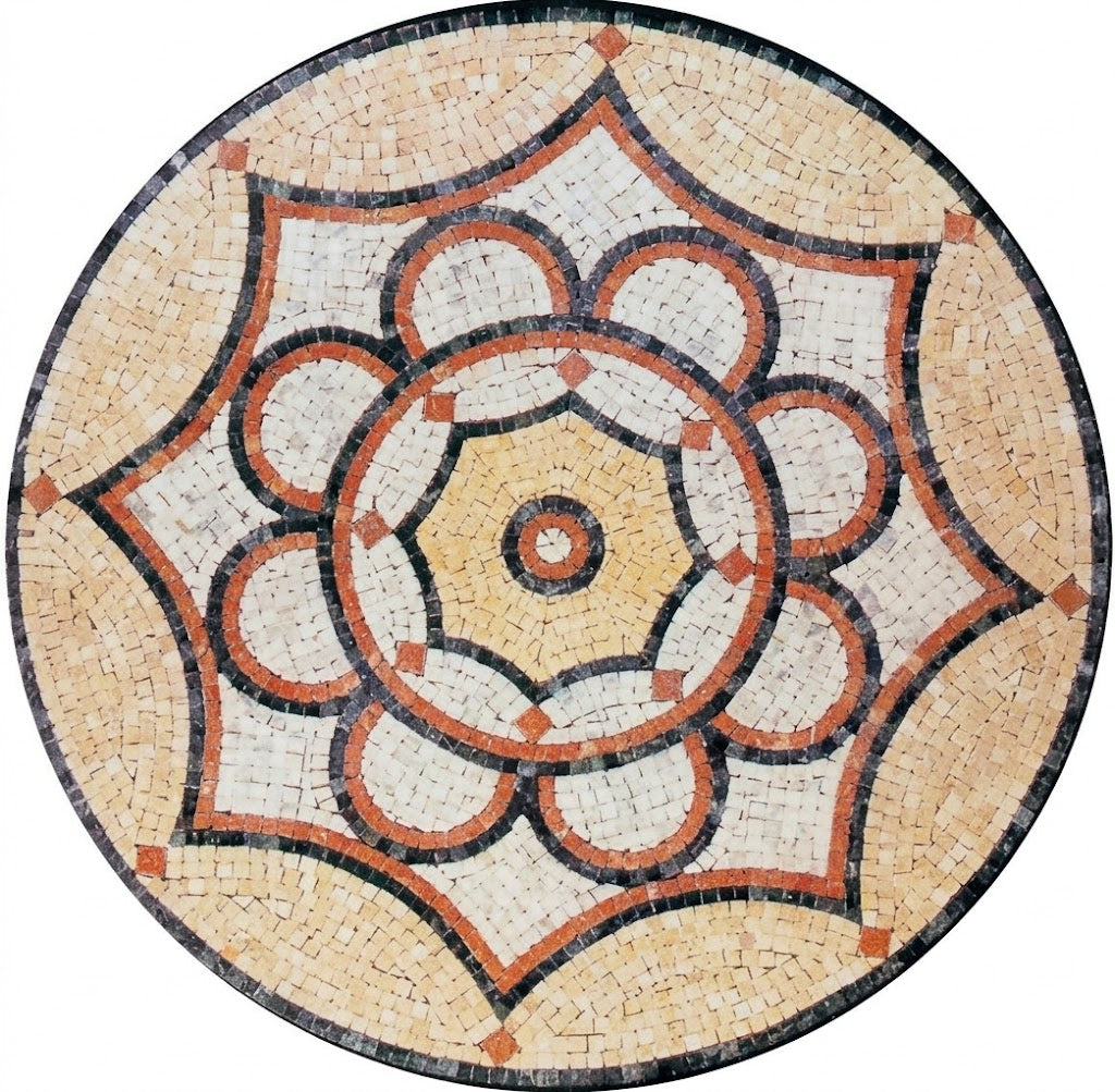 Amber Lotus Star Medallion Marble Mosaic Art