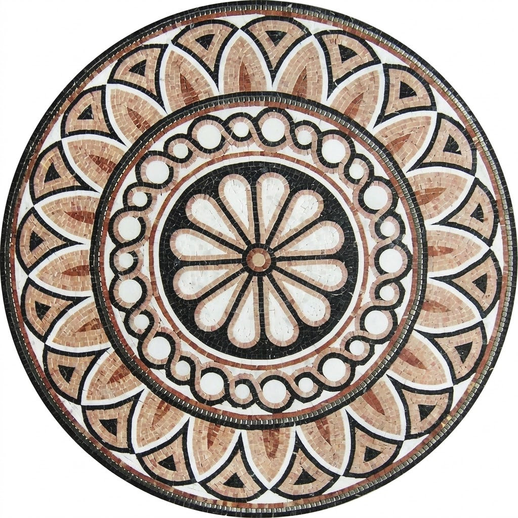 Terracotta Daisy Bead Medallion Marble Mosaic Art