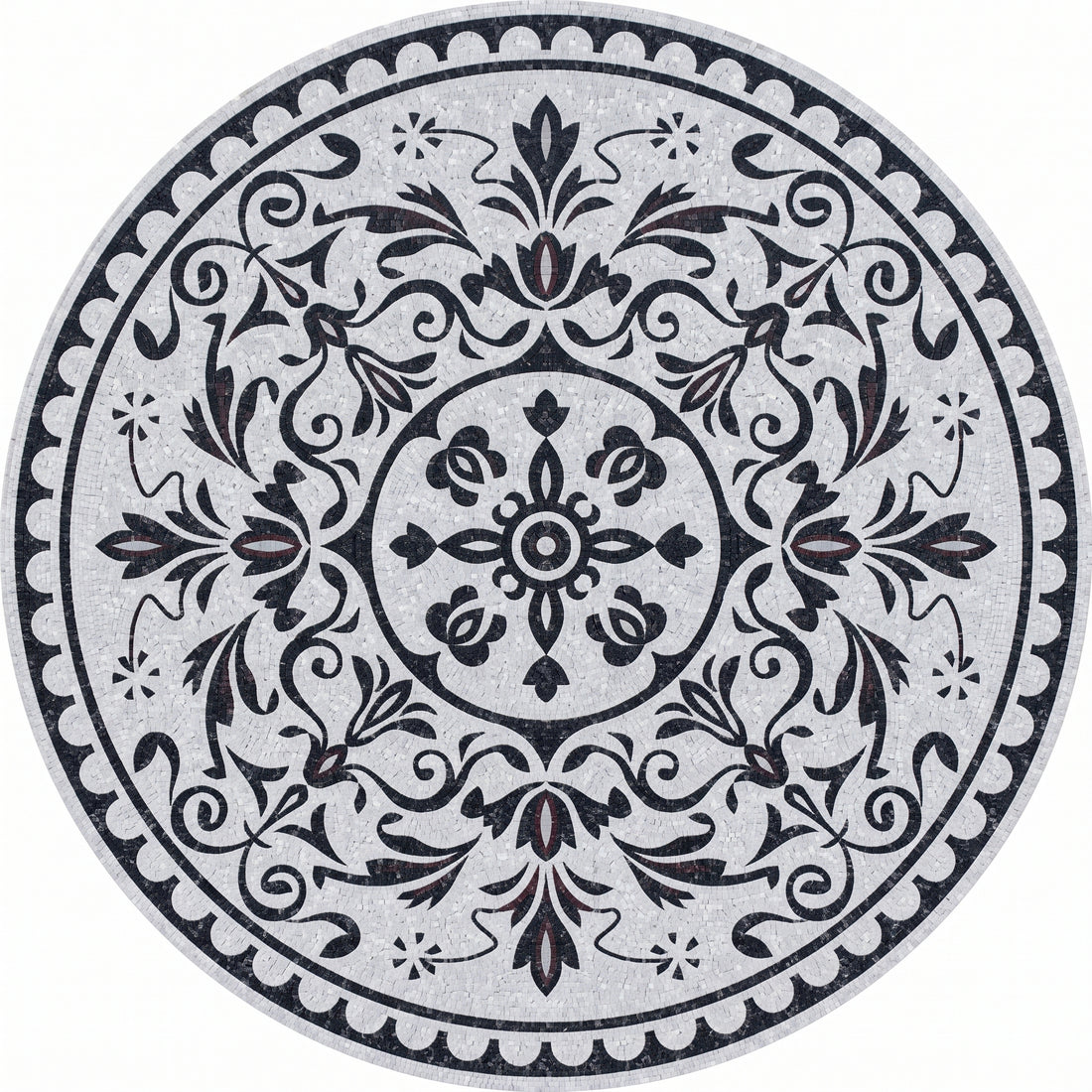 Black and White Damask Medallion Marble Mosaic Art