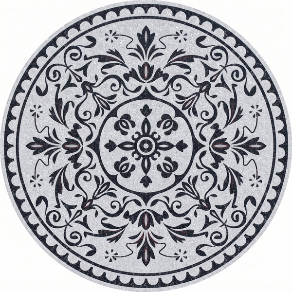 Black and White Damask Medallion Marble Mosaic Art