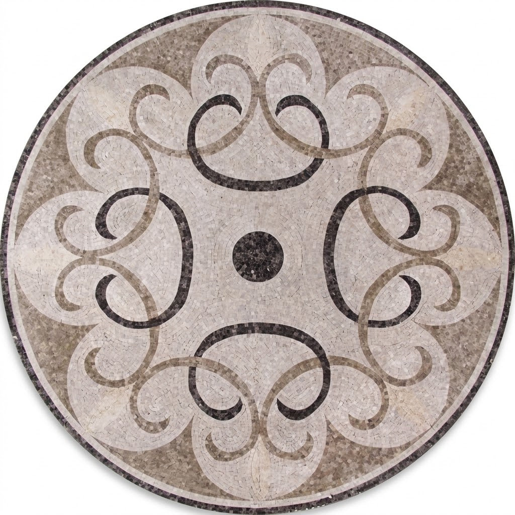 Greystone Scroll Medallion Marble Mosaic Art