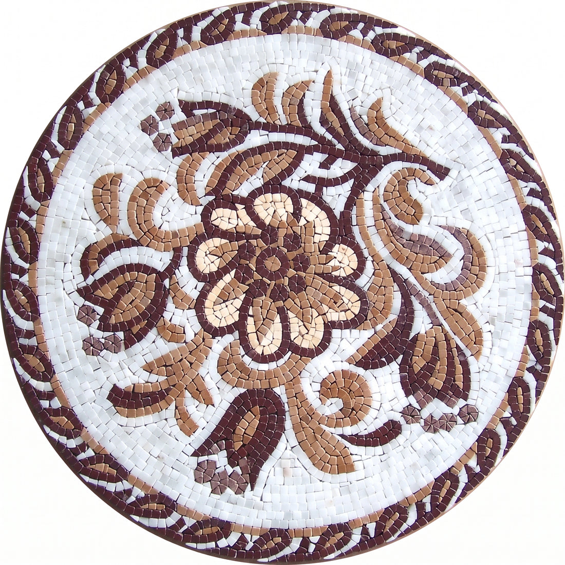 Cocoa Swirl Bloom Medallion Marble Mosaic Art