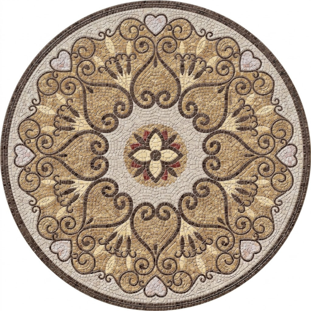 Golden Heart Filigree Medallion Marble Mosaic Art