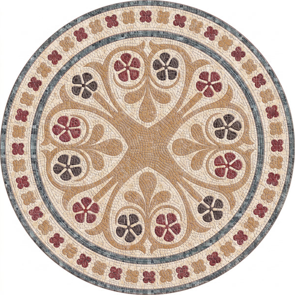 Rosette Petal Garden Medallion Marble Mosaic Art