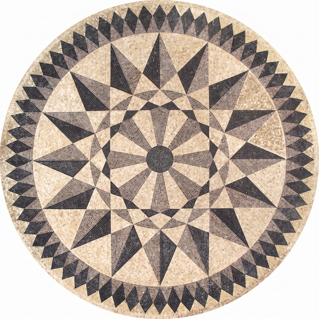Compass Star Sunburst Medallion Marble Mosaic Art