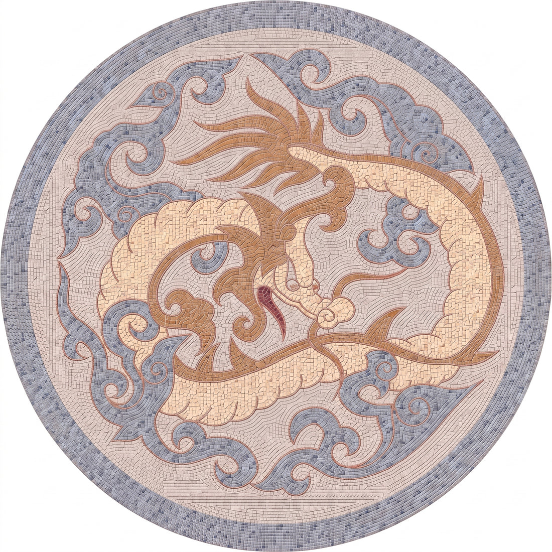 Golden Dragon Cloud Medallion Marble Mosaic Art