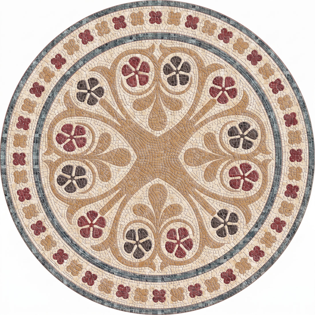 Gothic Quatrefoil Rosette Medallion Marble Mosaic Art