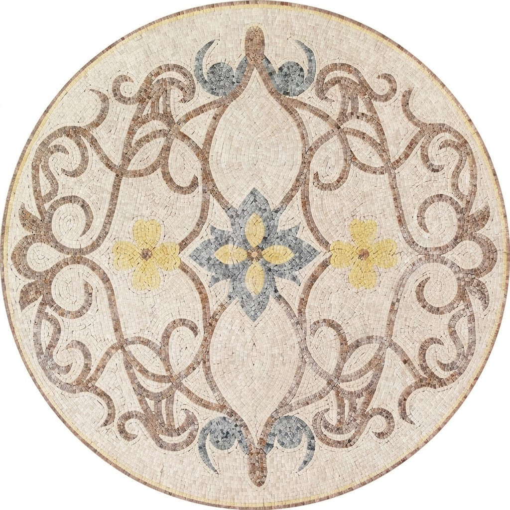 Ivory Acanthus Scroll Medallion Marble Mosaic Art